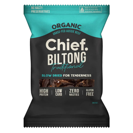 Chief Organic Biltong Traditional 30g bag front of pack