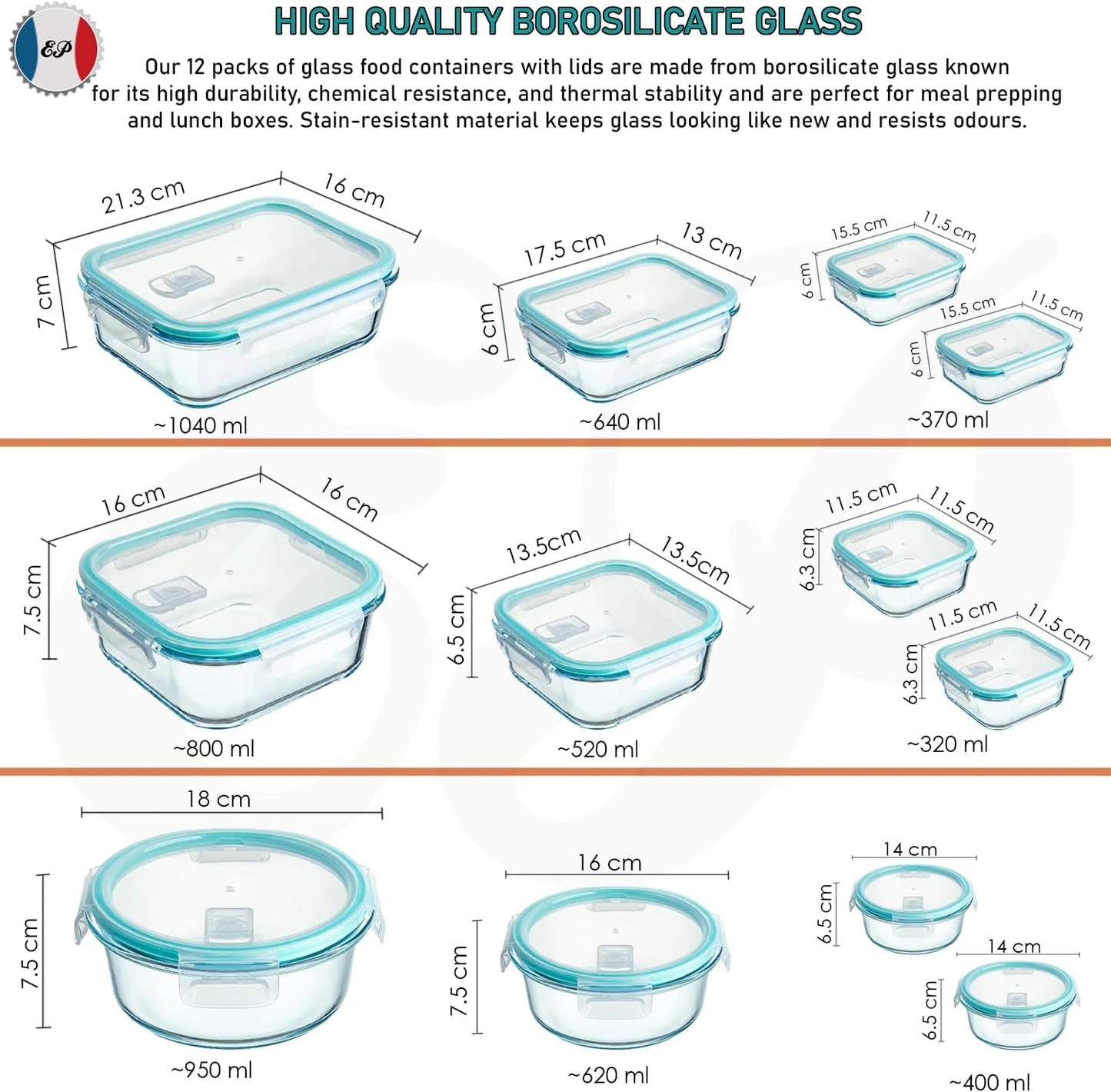 24-Piece Glass Food Storage Container Set with Airtight Lids