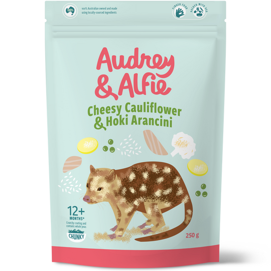 Cheesy Cauliflower & Hoki Arancini by Audrey & Alfie