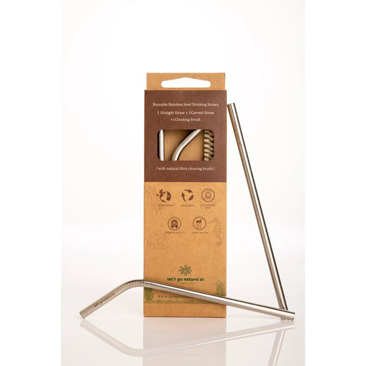 Reusable Stainless Steel Straw Set- Straight & Curved