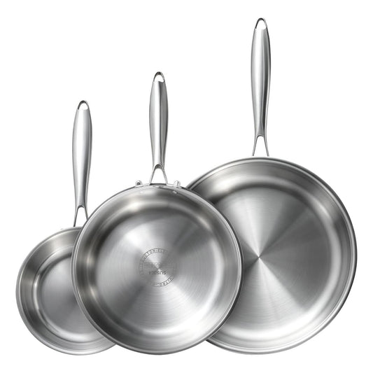 3-Piece Five-Ply Stainless Steel Frying Pan Set
