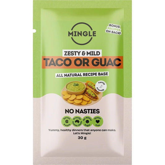 Mingle Zesty & Mild Taco or Guac all natural recipe base, single 30g sachet