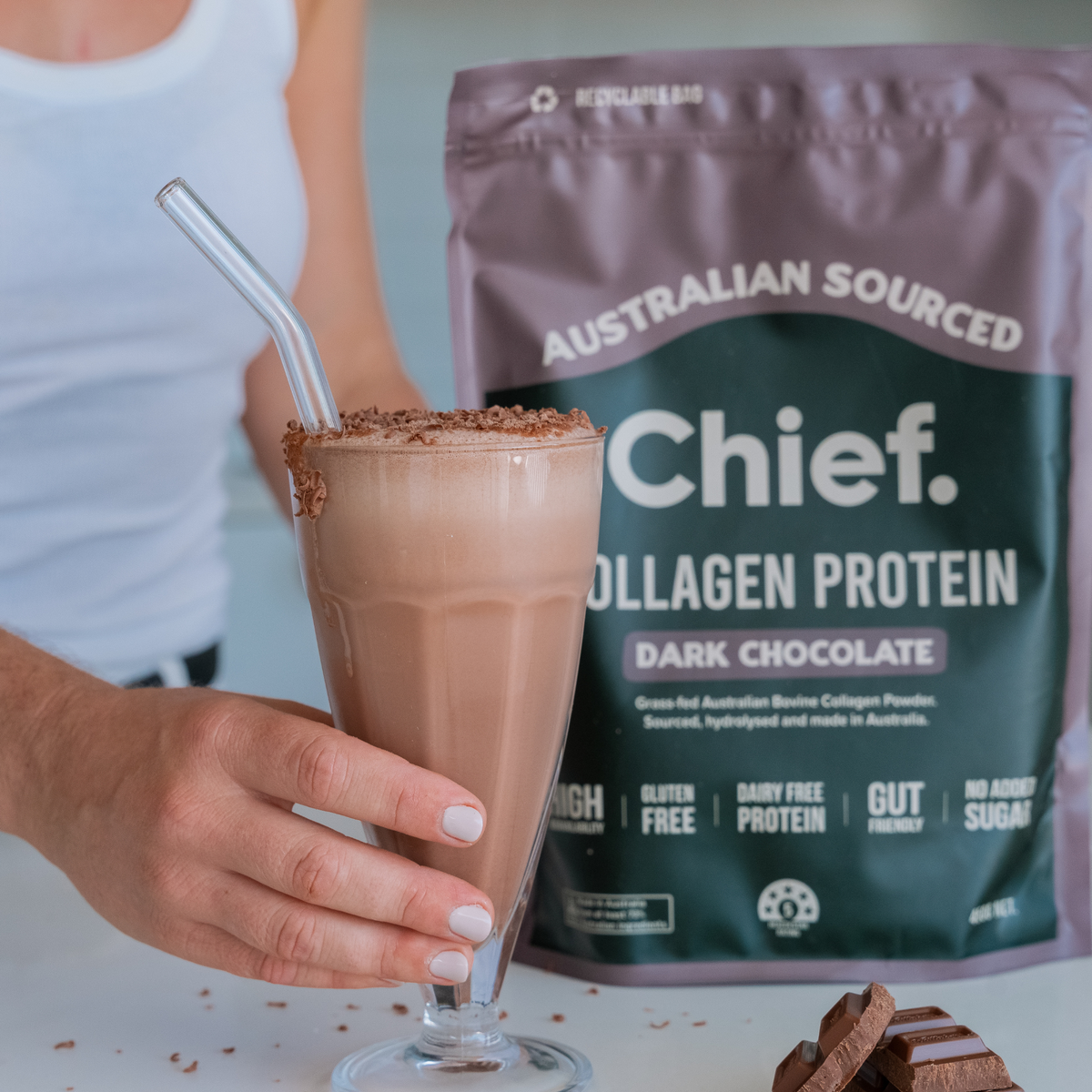 Grass-fed Collagen Protein Powder - Dark Chocolate: Pouch (30 serves)