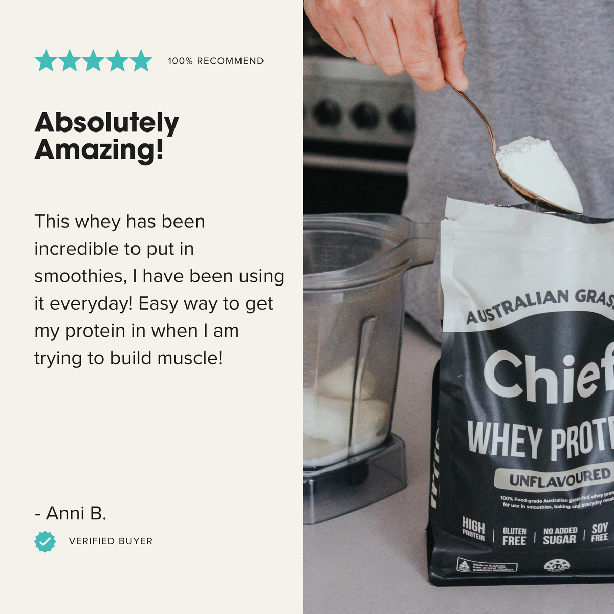 Grass-fed Whey Protein Powder - Unflavoured: Pouch (30 serves)