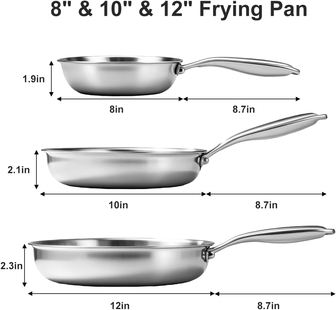 3-Piece Five-Ply Stainless Steel Frying Pan Set
