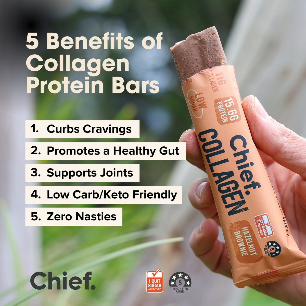 Chief Nutrition Collagen Protein Bar Hazelnut Brownie single 45g bar