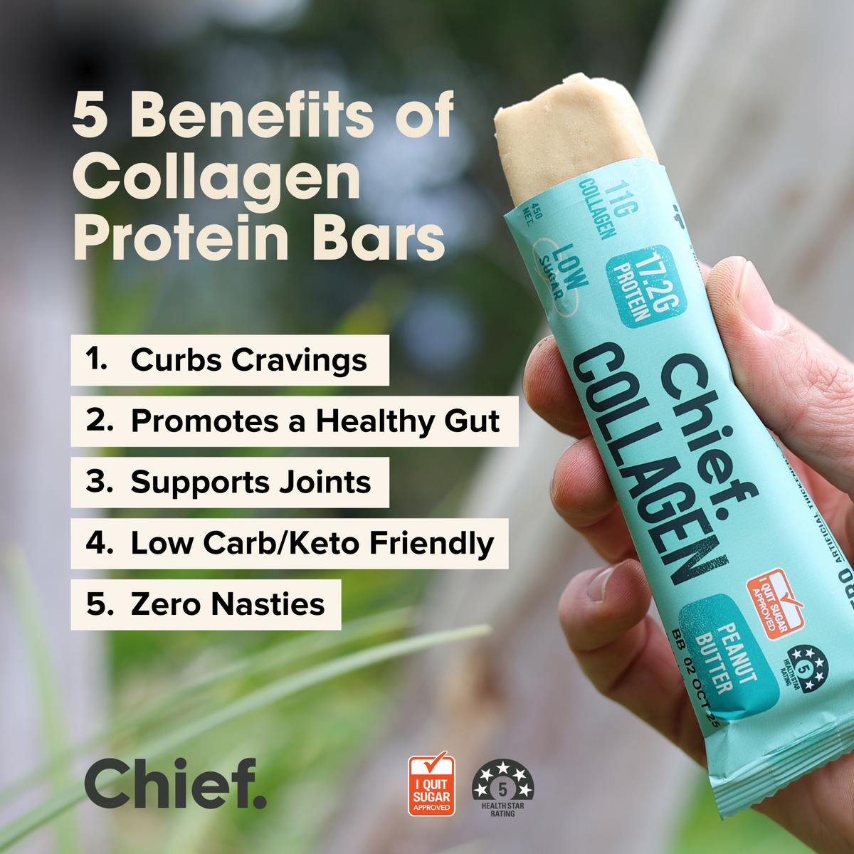 Chief Nutrition Collagen Protein Bar Peanut Butter single 45g bar