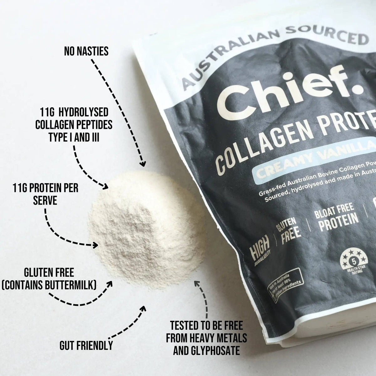 Grass-fed Collagen Protein Powder - Creamy Vanilla: Pouch (30 serves)