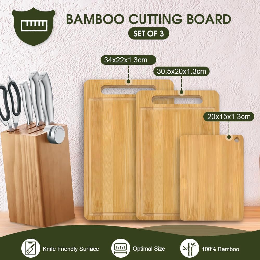 3-Piece Reversible Bamboo Cutting Board Set