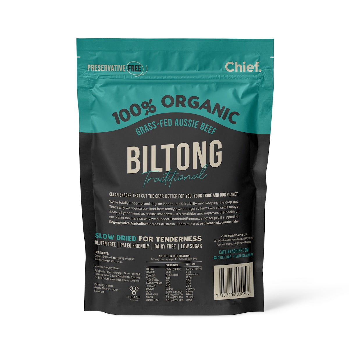 Chief Organic Biltong Traditional 30g bag