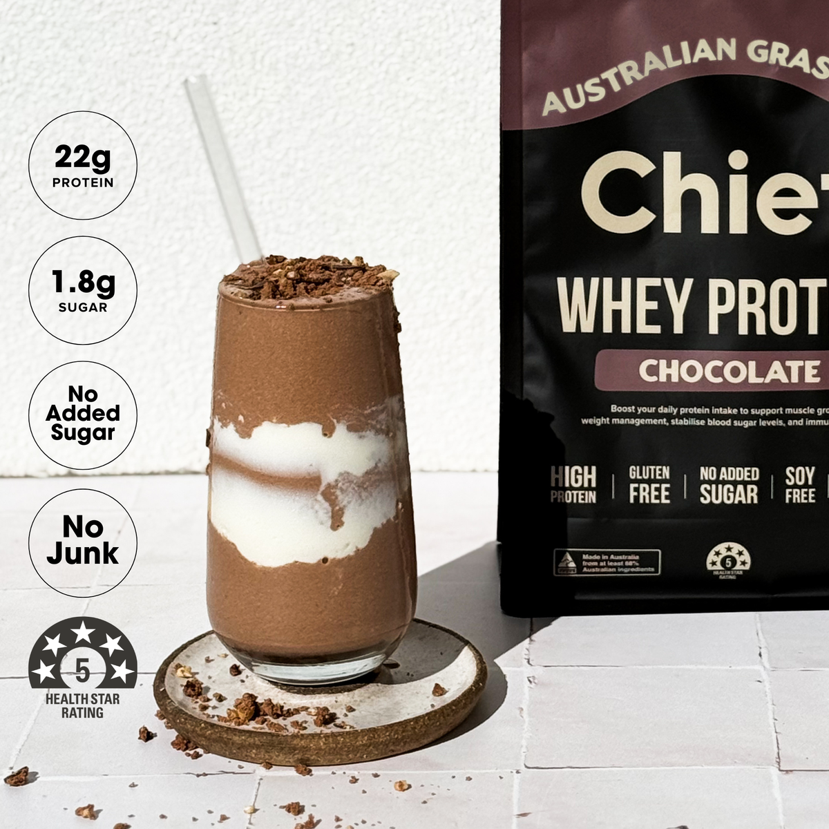 Grass-fed Whey Protein Powder - Smooth Chocolate: Pouch (30 serves)