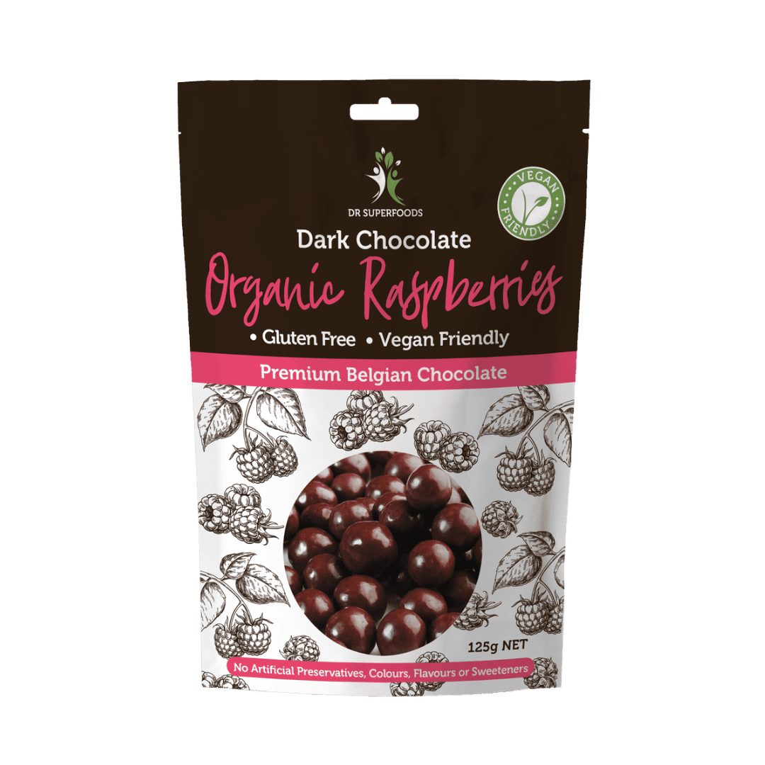 Dark Chocolate Organic Raspberries by Dr Superfoods