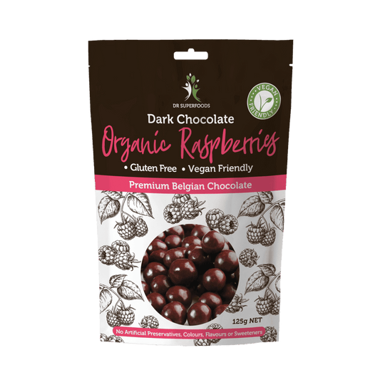 Dark Chocolate Organic Raspberries by Dr Superfoods