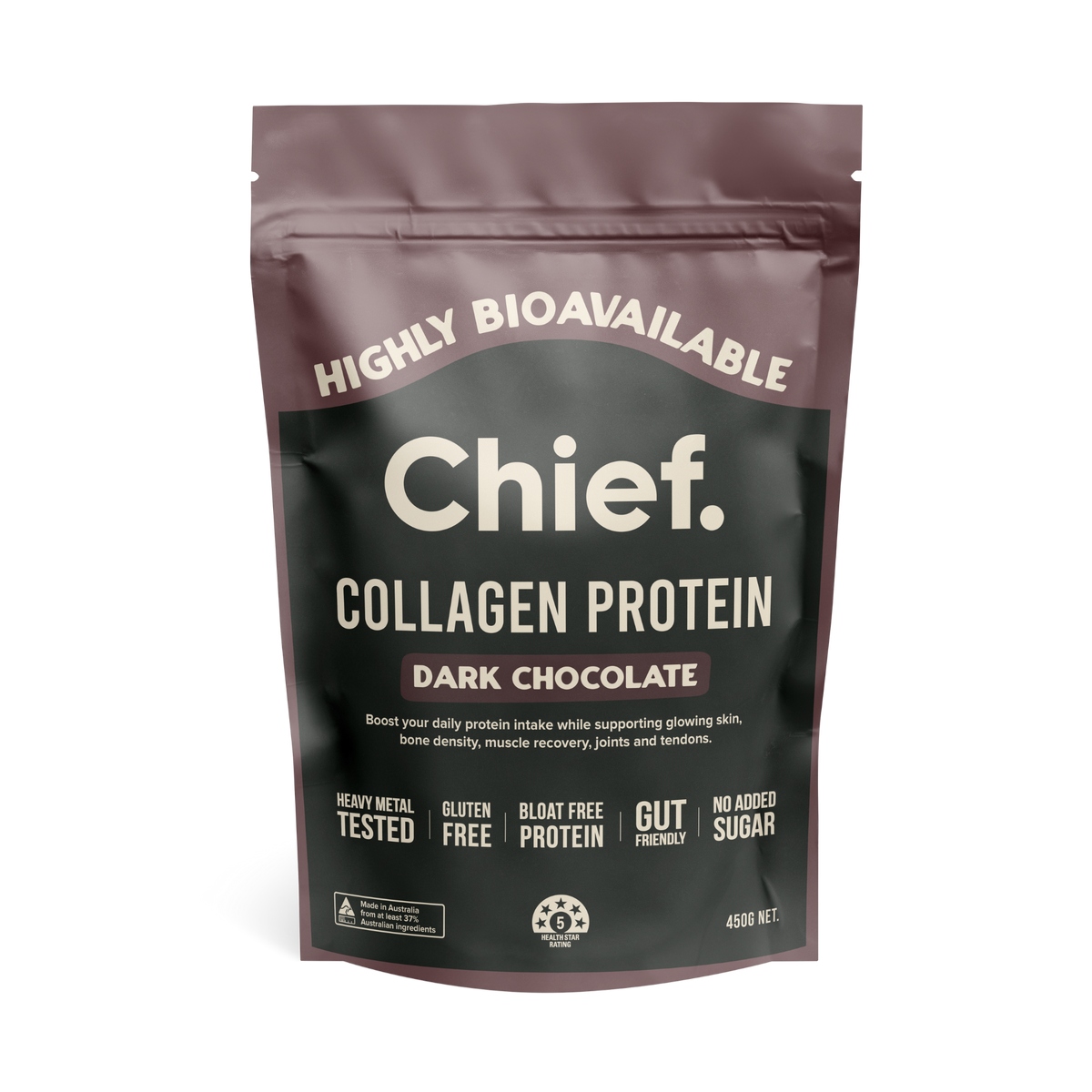 Grass-fed Collagen Protein Powder - Dark Chocolate: Sachets (10 serves) by Chief Nutrition - view 2