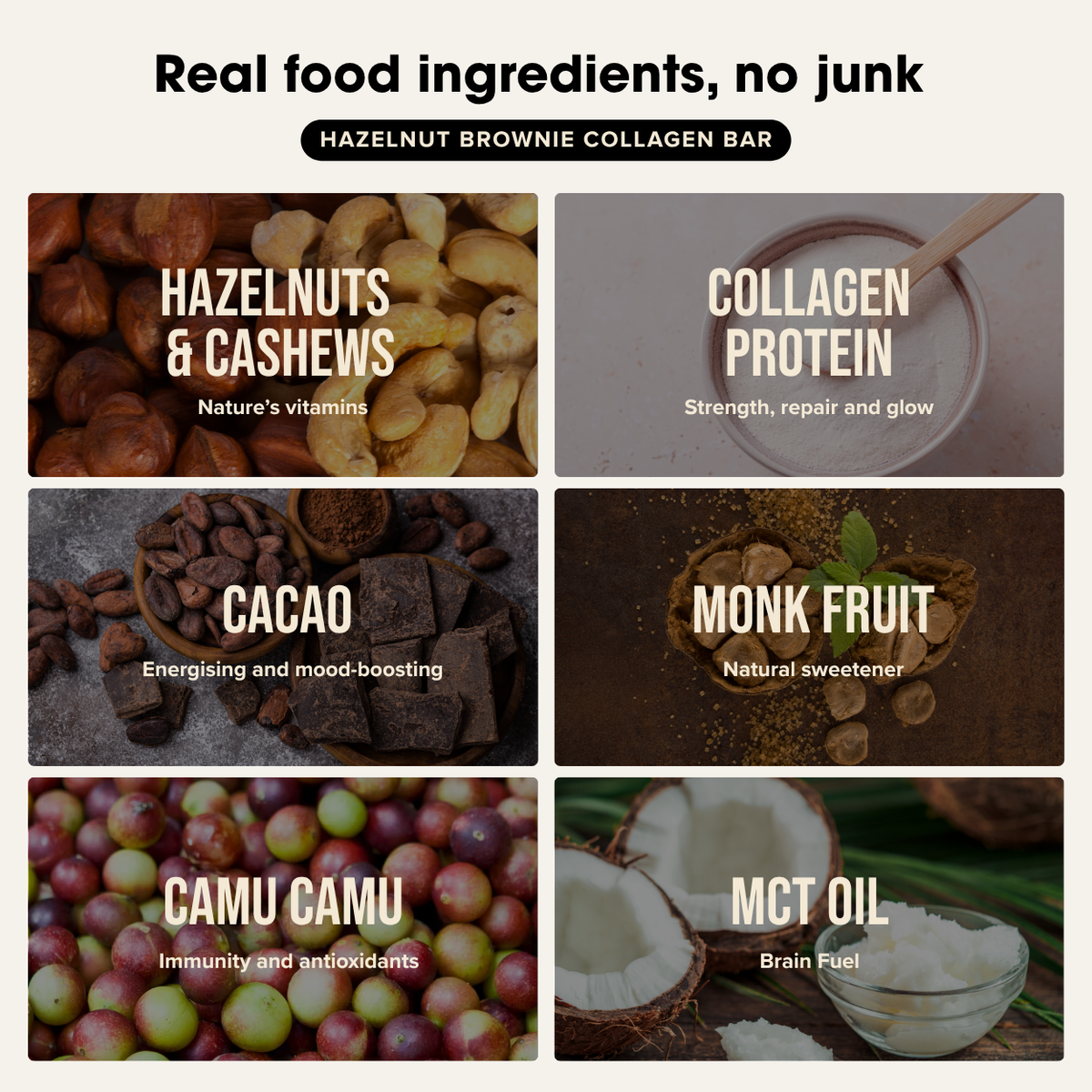 Collagen Protein Bar Hazelnut Brownie ingredients