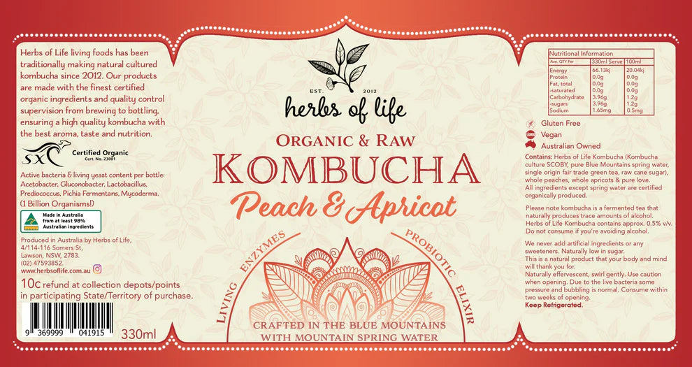 Organic & Raw Kombucha - Peach & Apricot