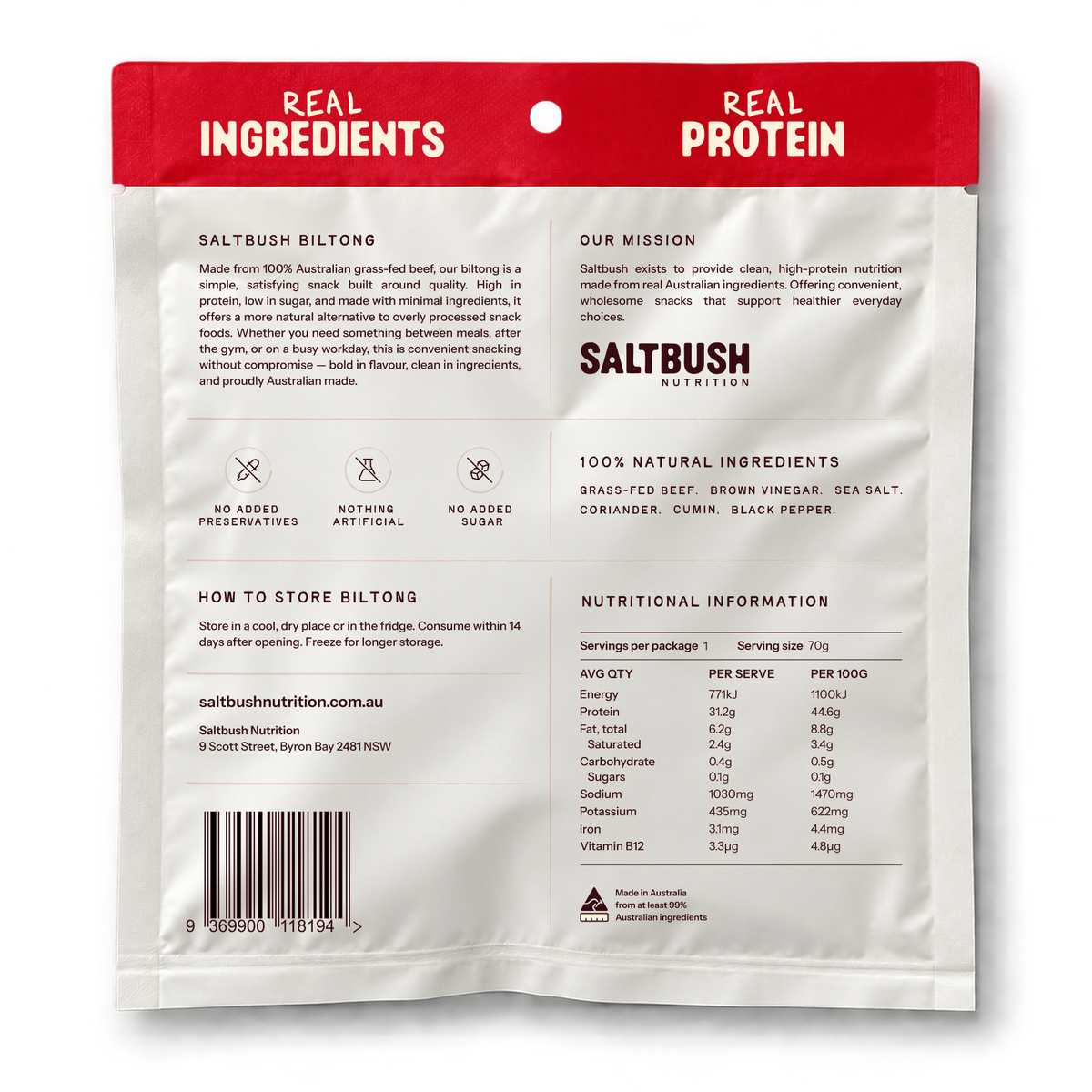 Original Beef Biltong 70g by Saltbush Nutrition - view 2