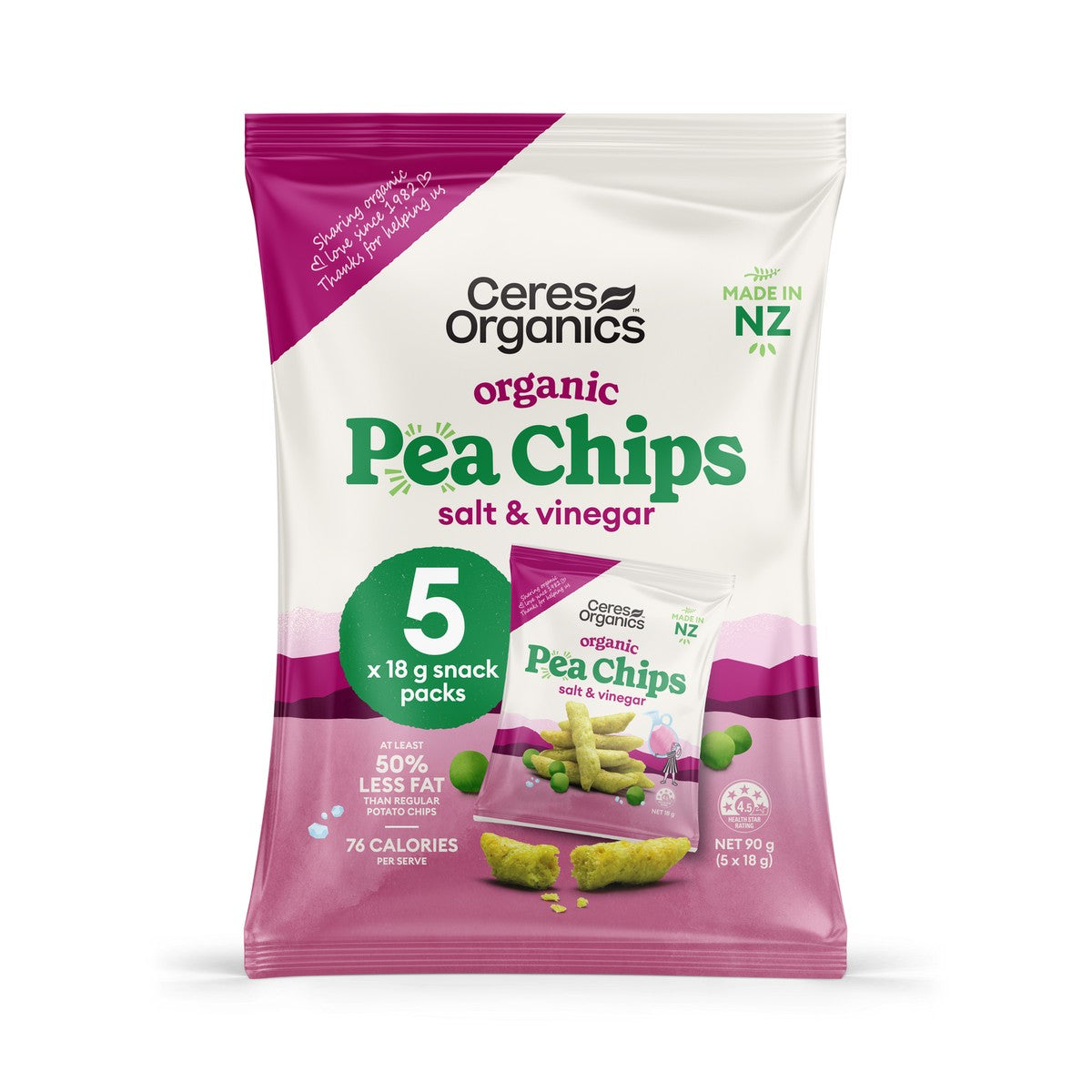 Ceres Organics Pea Chips Multipack Salt and Vinegar 5 x 18g