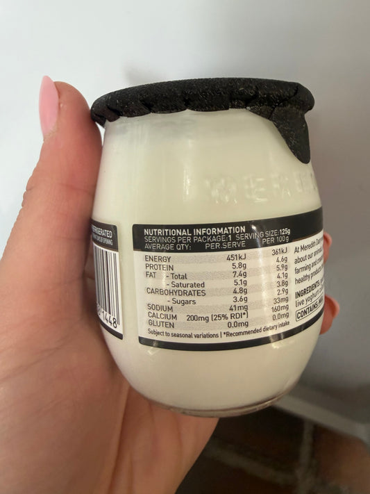 Natural Goat Milk Yoghurt 125g by Meredith Dairy - nutrition panel