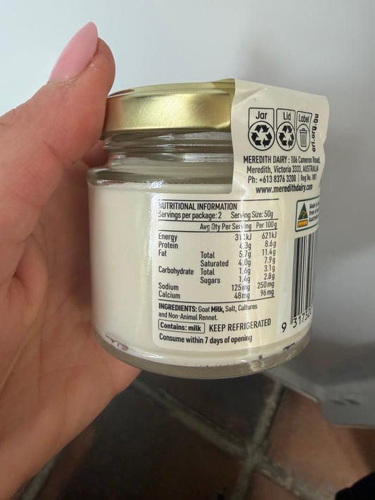 Whipped Goats Cheese 100g by Meredith Dairy - ingredients and nutrition panel