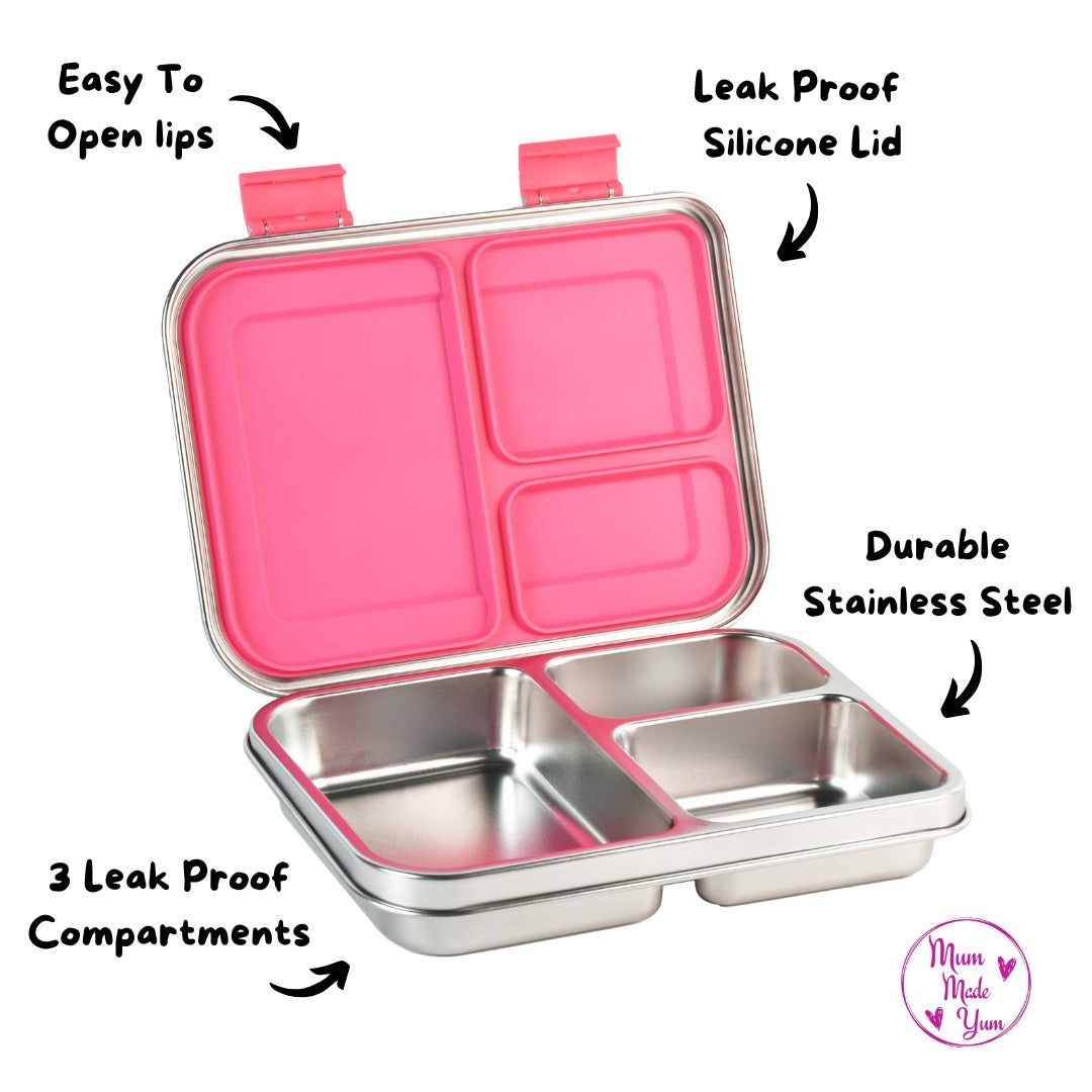 Mighty 3-Compartment Lunchbox pink, packed with lunch