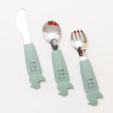 Soft Grip Toddler Cutlery Set - Spoon + Fork + Knife | Euca Green