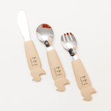 Soft Grip Toddler Cutlery Set - Spoon + Fork + Knife | Almond Sand