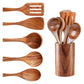 6-Piece Natural Acacia Wood Kitchen Utensil Set with Holder