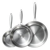 3-Piece Five-Ply Stainless Steel Frying Pan Set