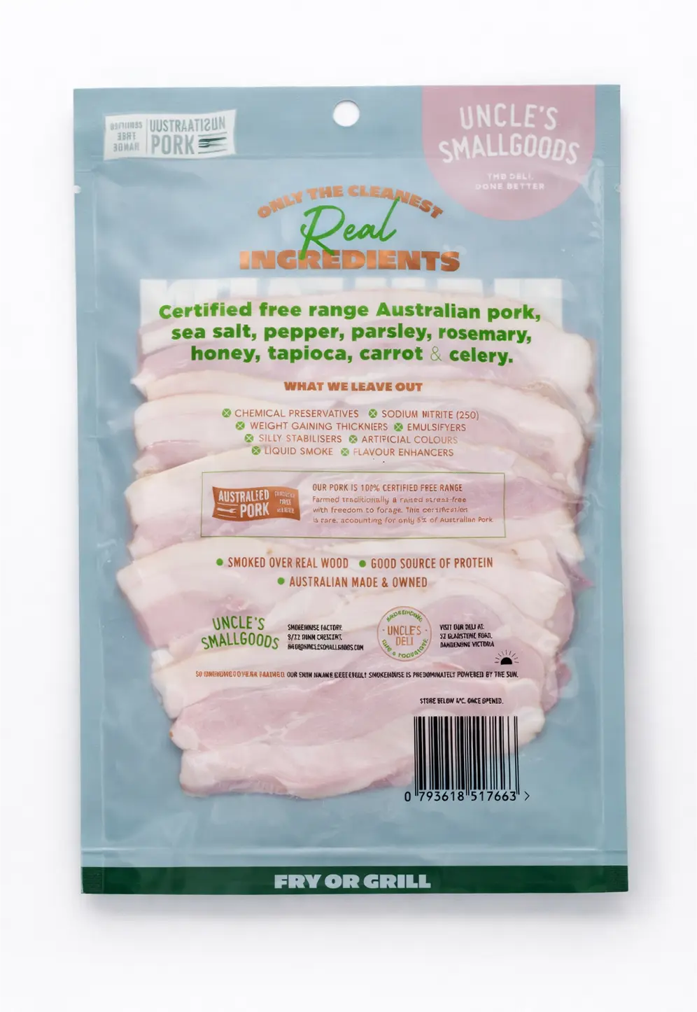 Natural Short Cut Bacon (Nitrate Free) Sliced 150g